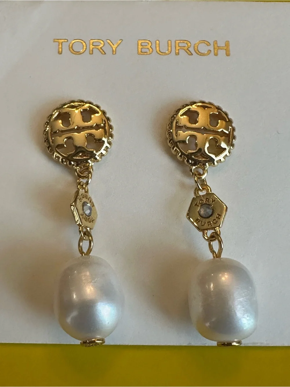Tory Burch Rope Logo Pearl Drop Dangle Earrings